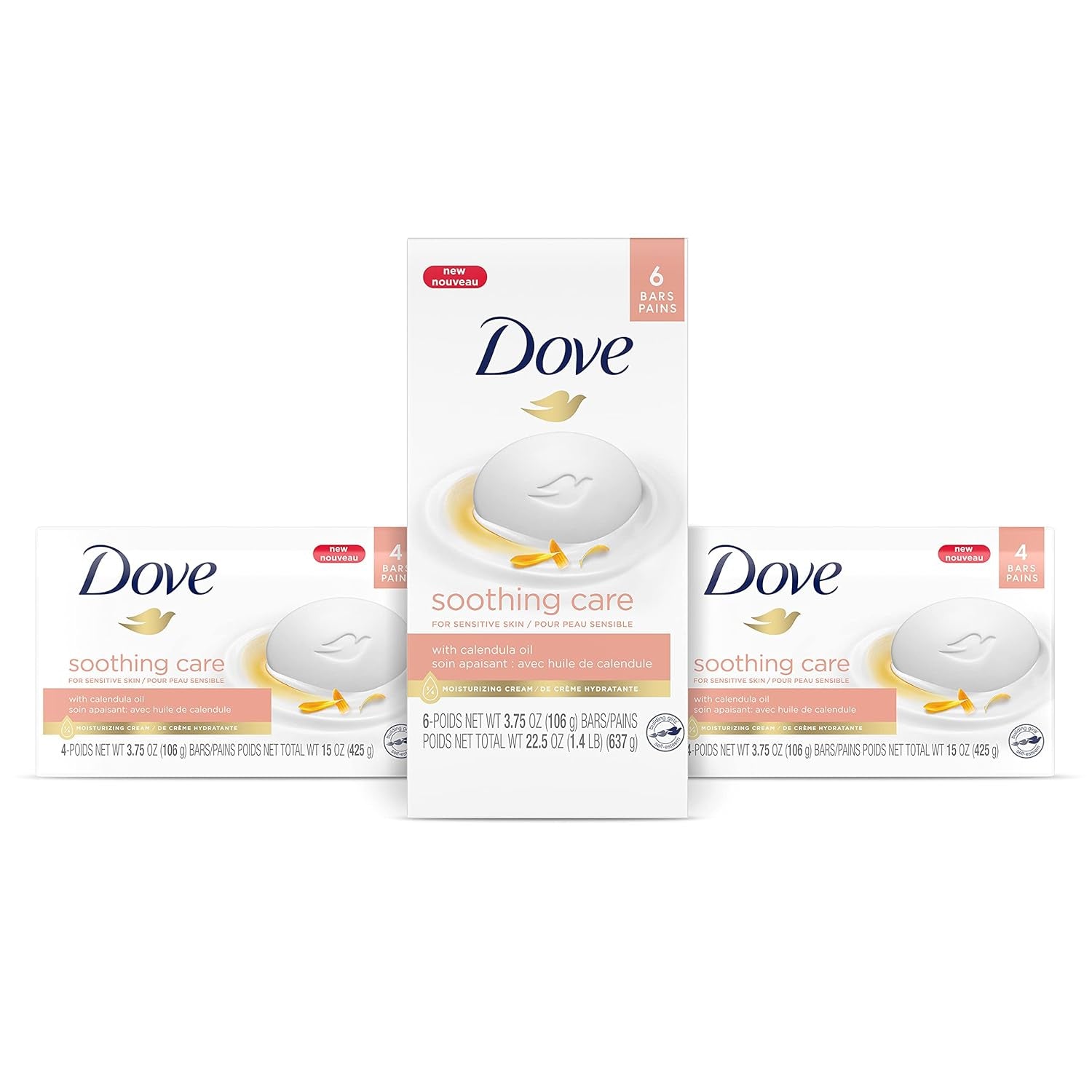 Moisturizing Beauty Bar Soap for Sensitive Skin with Calendula Oil Effectively Washes Away Bacteria, Hydrating and Replenishing Skin Care 3.75 Oz 14 Bars